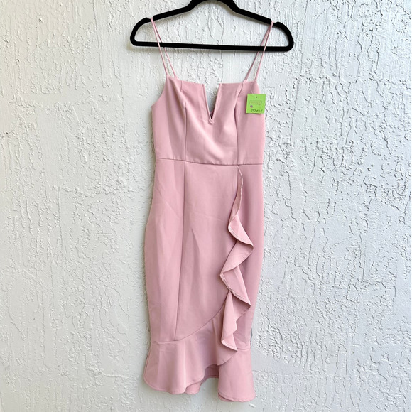 NWOT About Us Asymmetrical Ruffle Trim Dominique Midi Dress Mauve Women Size XS - Picture 2 of 7